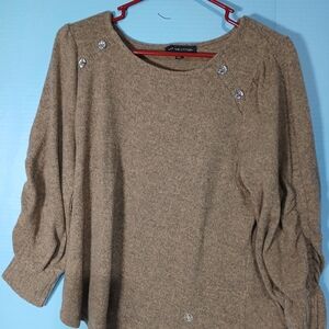 Adrienne Vittadini Tan Knit Sweater with Decorative Buttons